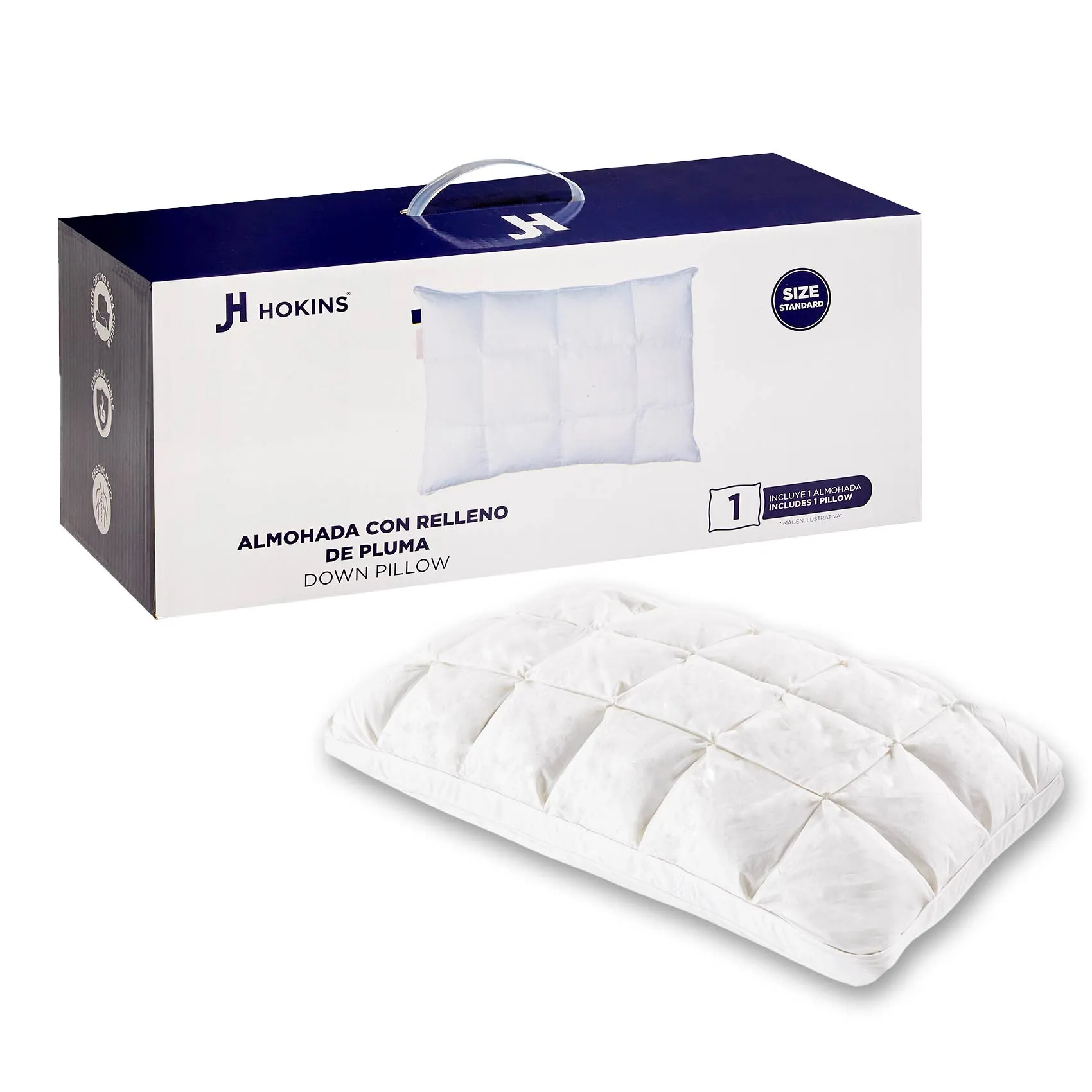 Almohada de pluma de Ganso Standard Hokins - 1 Almohada de Pluma de Ganso de Lujo - Imagen 1